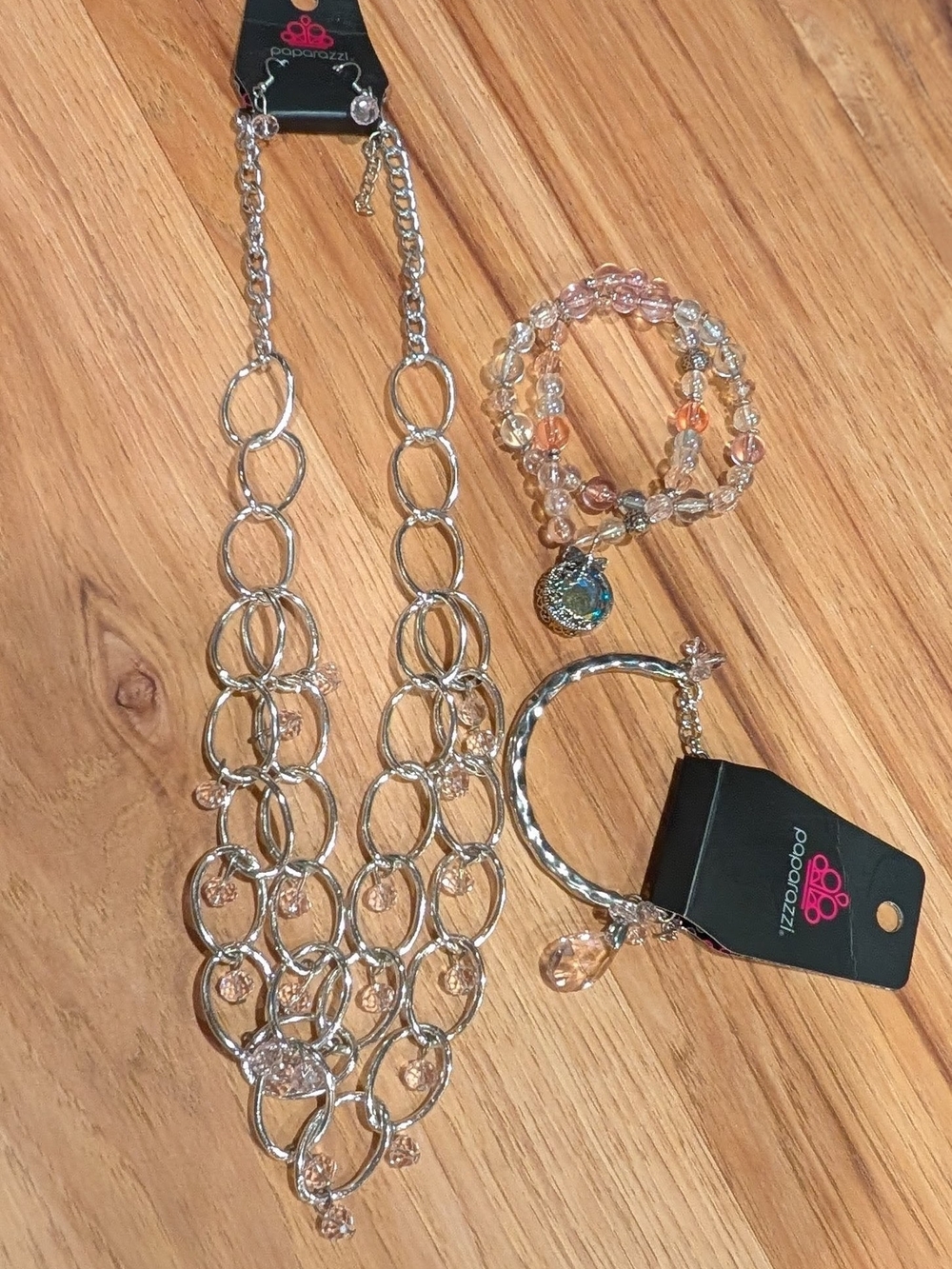 Silvertone Necklace, Earrings And Double Bracelet Set